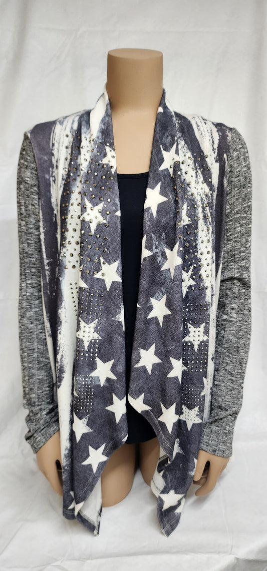 VOCAL Stars and Stripes Crunch Drape Front Sweater Cardigan