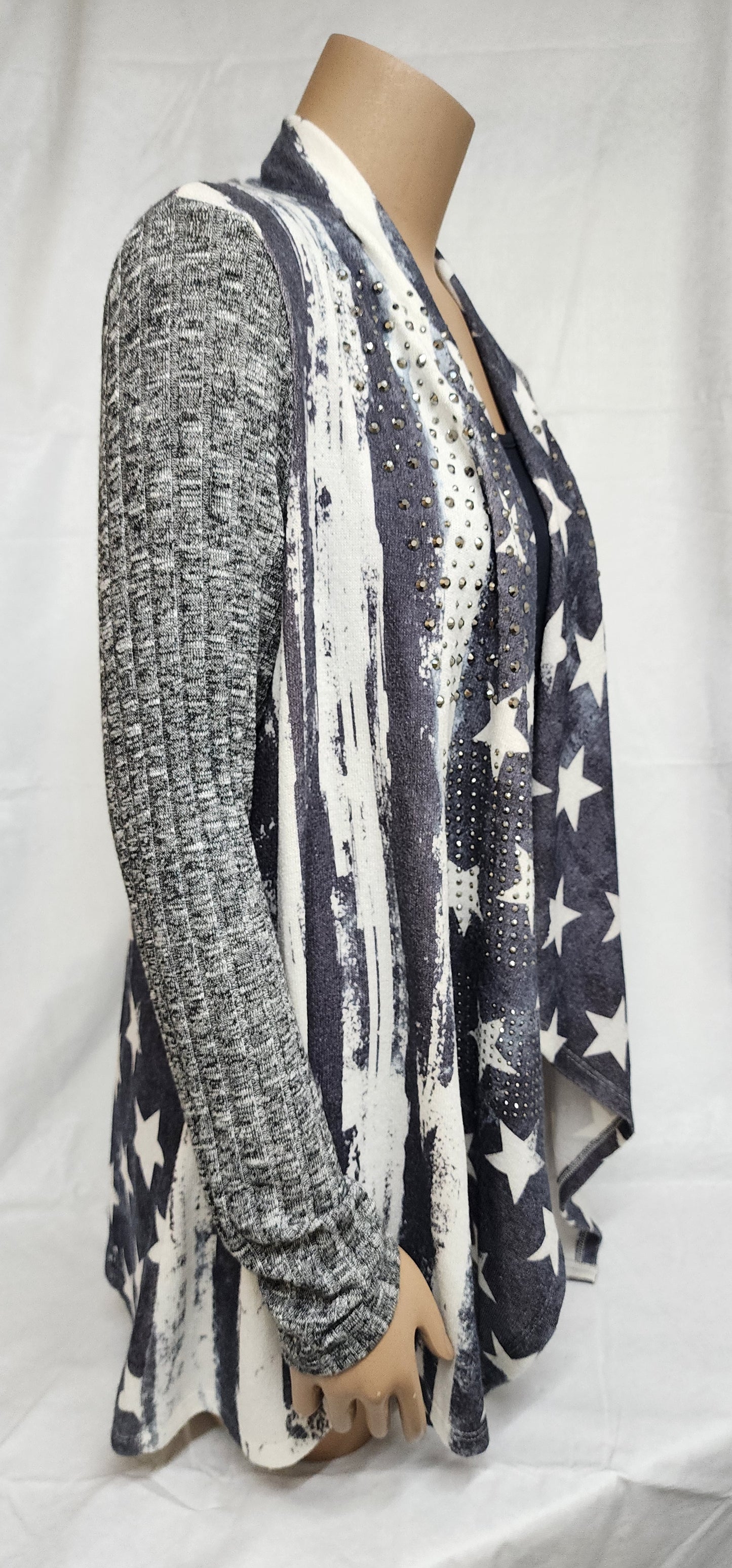 VOCAL Stars and Stripes Crunch Drape Front Sweater Cardigan