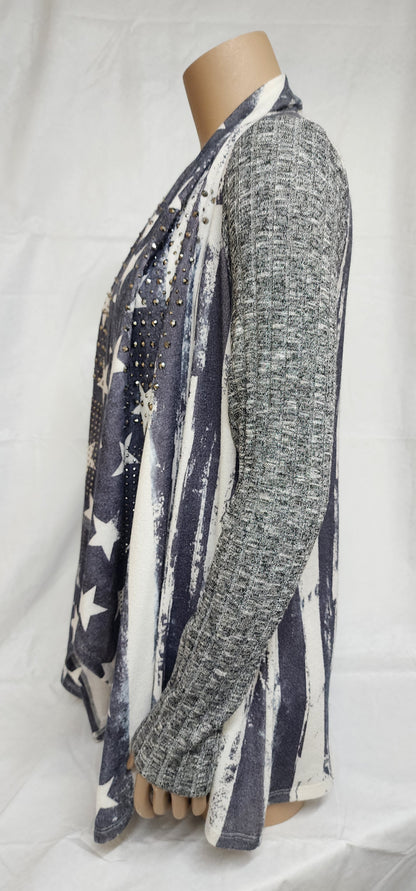 VOCAL Stars and Stripes Crunch Drape Front Sweater Cardigan