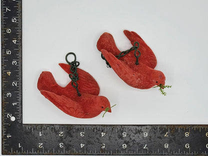 Set of 2 Vintage Red Cardinal Christmas Tree Ornaments