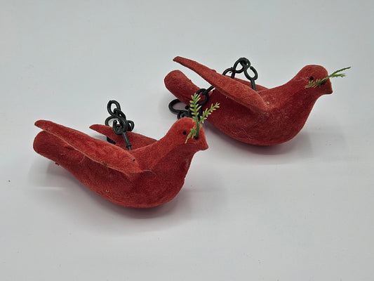 Set of 2 Vintage Red Cardinal Christmas Tree Ornaments