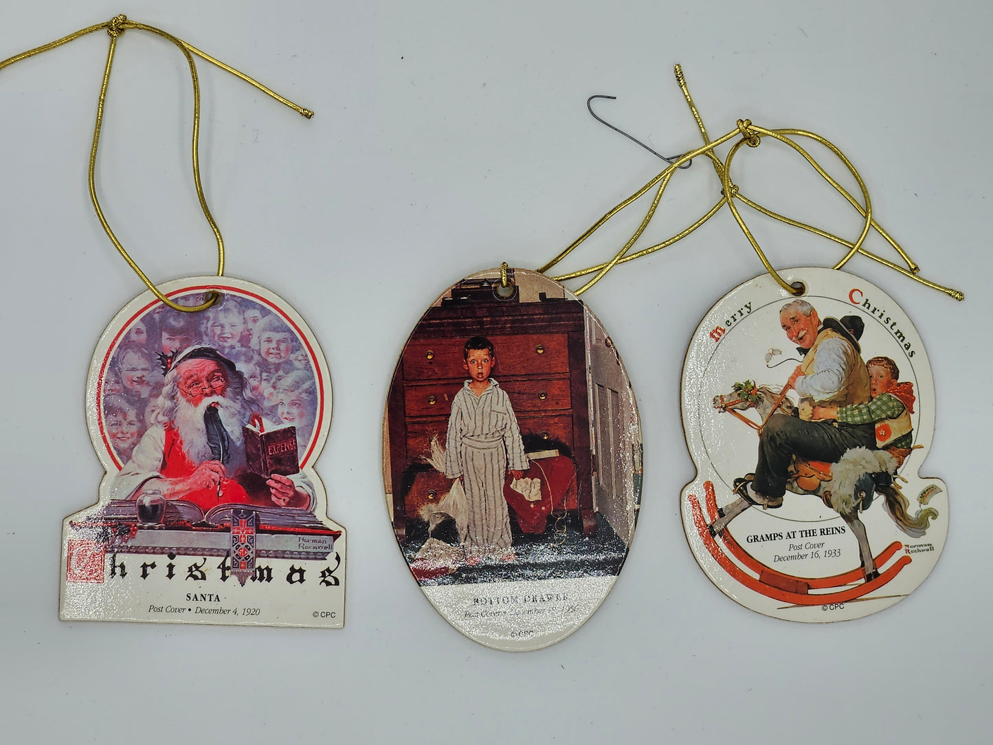 Norman Rockwell Saturday Evening Post Cover Wooden Holiday Ornaments Set of 3