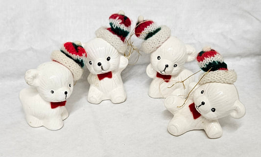 VINTAGE Porcelain Snow Bear Ornaments Set of 4