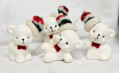 VINTAGE Porcelain Snow Bear Ornaments Set of 4