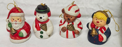 VINTAGE Collectible Bells Bisque Porcelain 1985 Christmas Ornaments - Set of 4