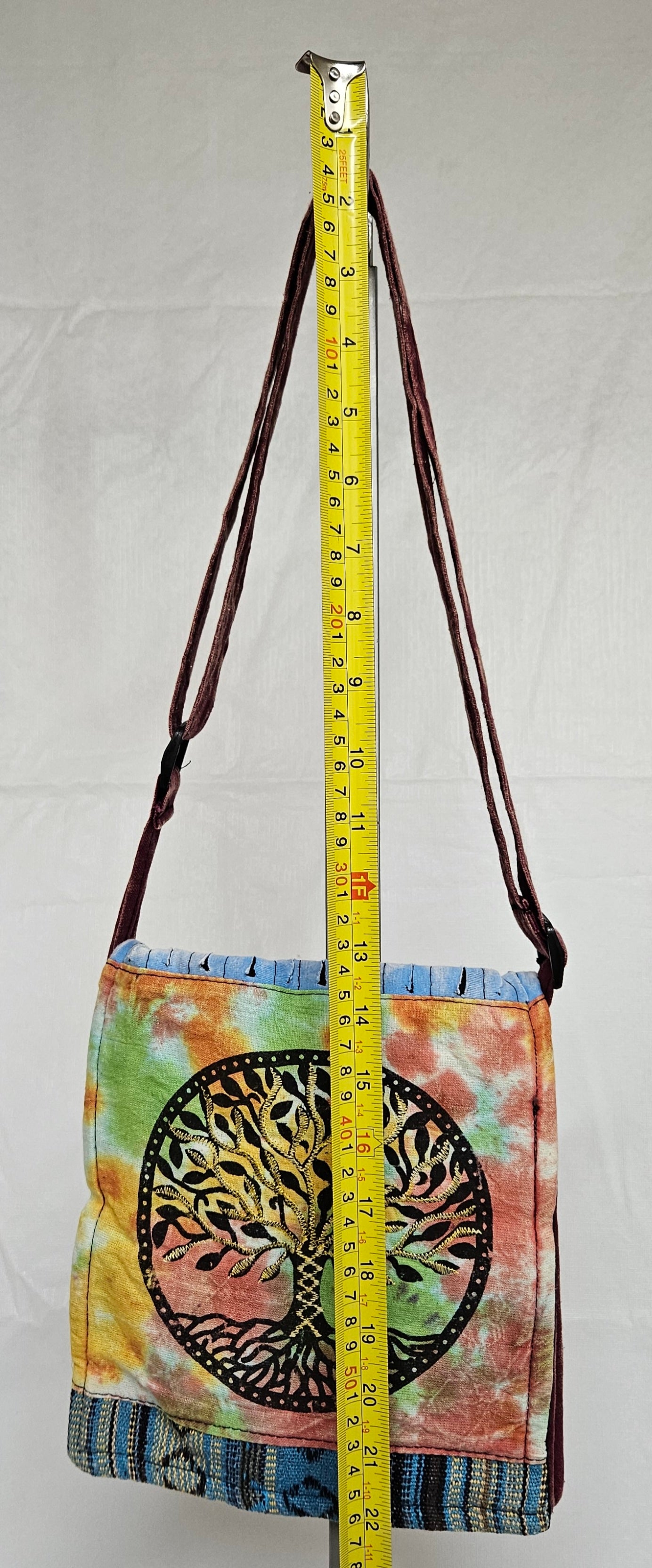 Cotton Tree of Life Hemp Bag with Front Flap and Adjustable Strap