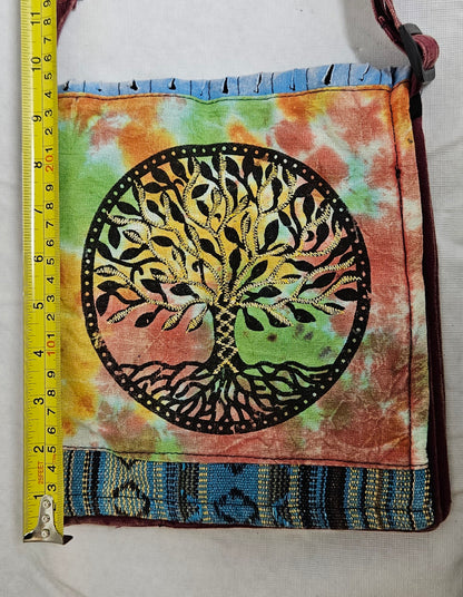 Cotton Tree of Life Hemp Bag with Front Flap and Adjustable Strap