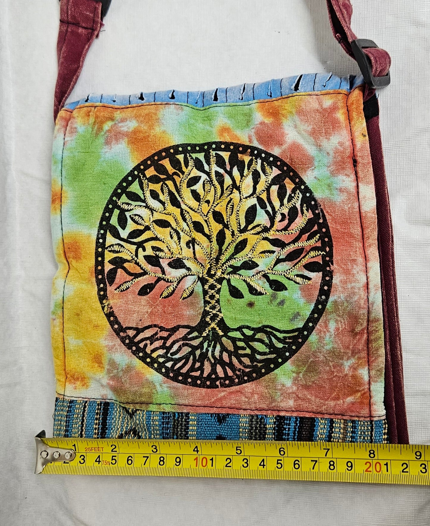 Cotton Tree of Life Hemp Bag with Front Flap and Adjustable Strap