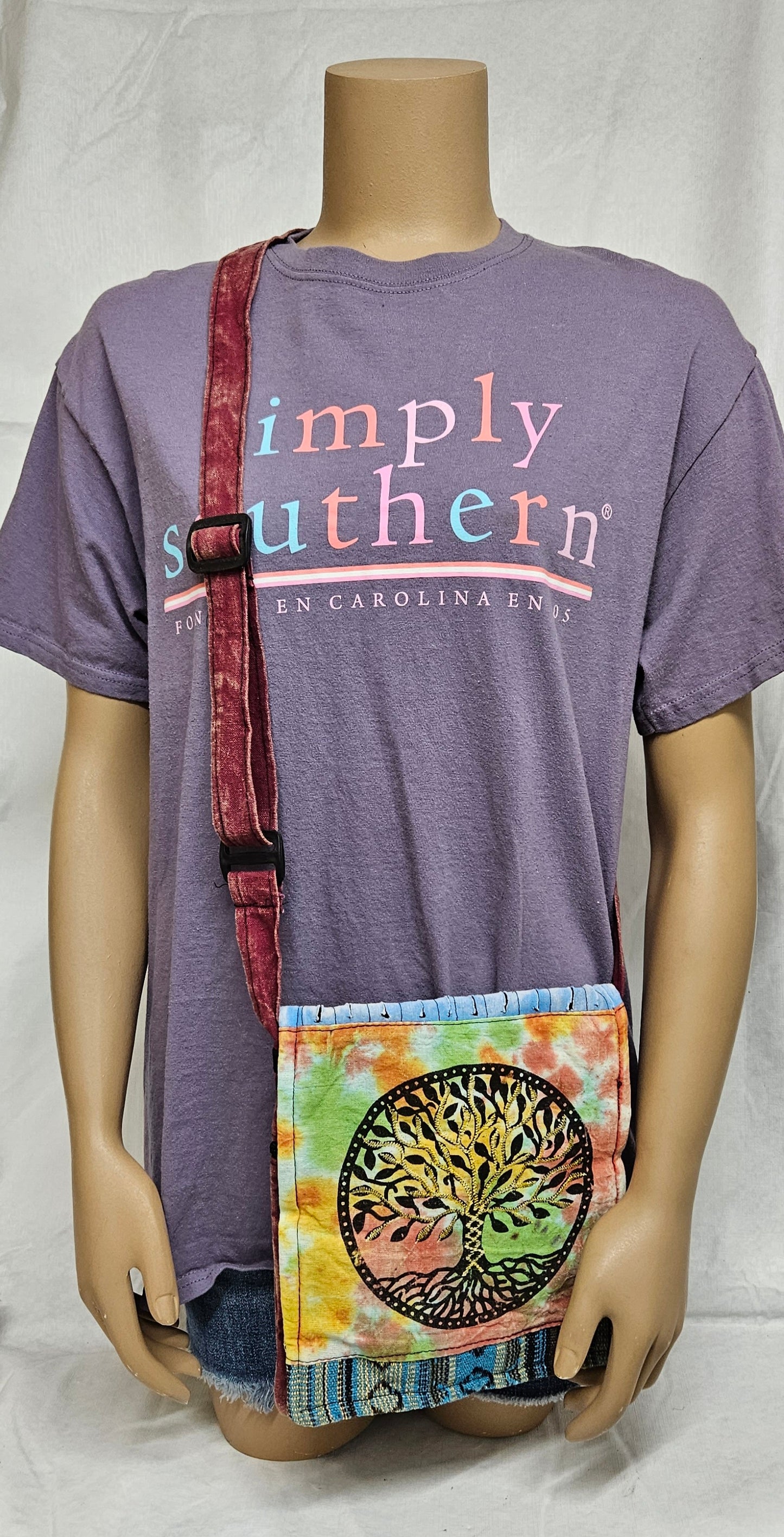 Cotton Tree of Life Hemp Bag with Front Flap and Adjustable Strap