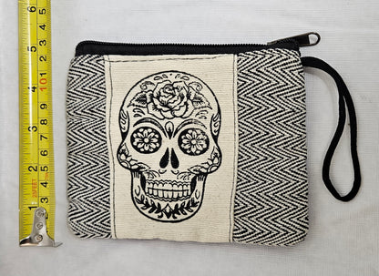 Cotton Wallet Coin Bag with a Skull on it