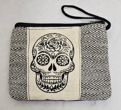 Cotton Wallet Coin Bag with a Skull on it