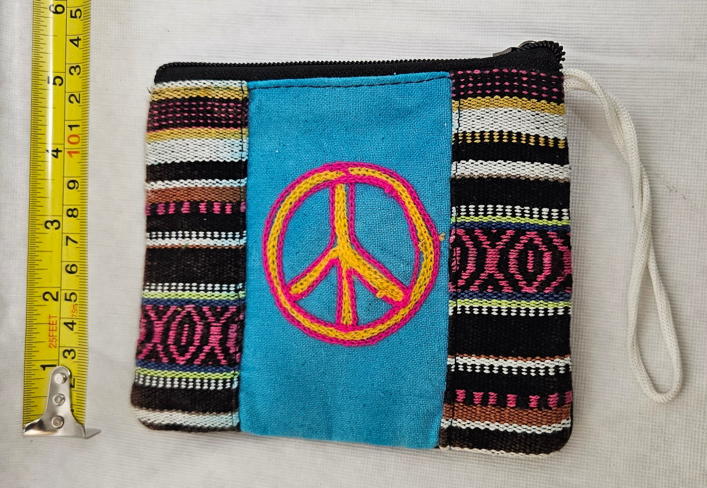 Cotton Coin Bag/Wallet with a Peace Sign