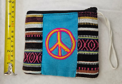 Cotton Coin Bag/Wallet with a Peace Sign