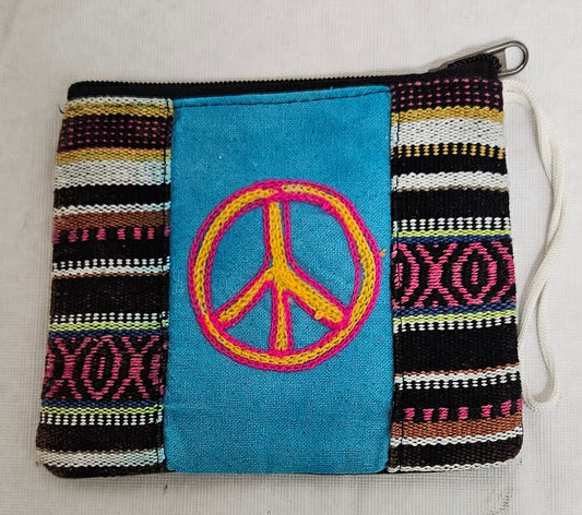 Cotton Coin Bag/Wallet with a Peace Sign