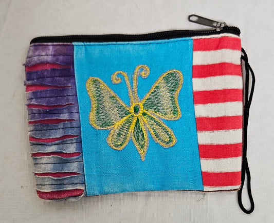 Cotton Wallet Coin Purse with Butterfly on Front