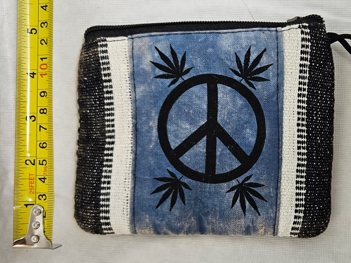 Cotton Patch Leaf Coin Bag Wallet with Peace Sign