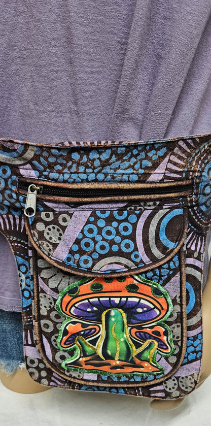 Cotton Embroidered Mushroom Adjustable Fanny Pack