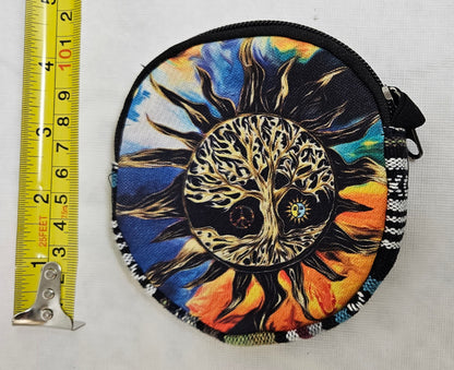 Cotton Himalayan Hemp Wallet Patchwork Universe Peace - Sun moon -Tree of life Coin Purse Bag