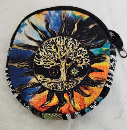 Cotton Himalayan Hemp Wallet Patchwork Universe Peace - Sun moon -Tree of life Coin Purse Bag