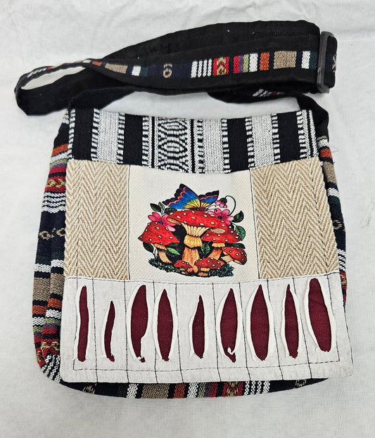 Cotton Hemp Razro patchwork King Mushroom Mini Bag with Adjustable Strap