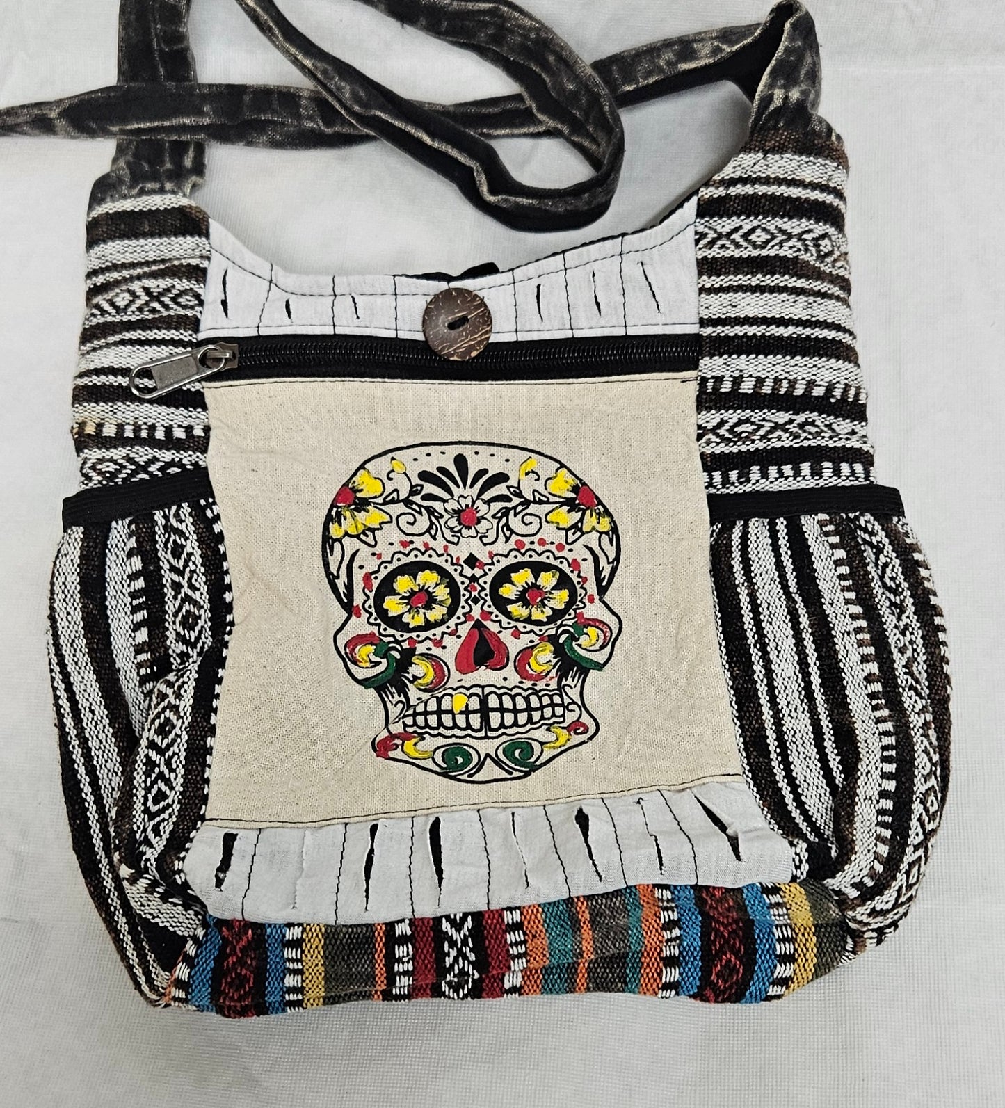 Mini Cotton Himalayan Hemp Skull Front Side Pocket Bag