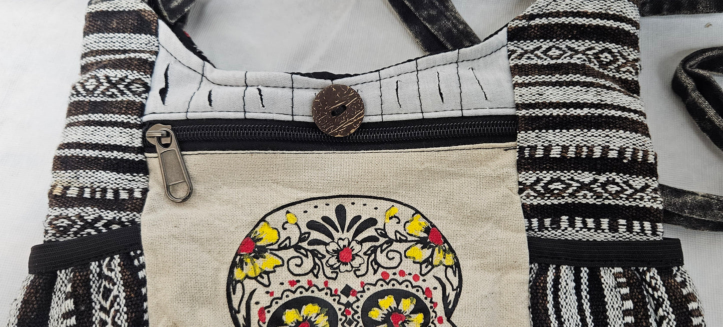 Mini Cotton Himalayan Hemp Skull Front Side Pocket Bag