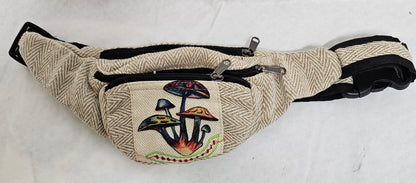 Cotton Himalayan Hemp Fanny Pack with Mushrooms on Front