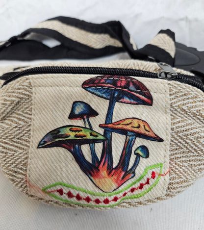 Cotton Himalayan Hemp Fanny Pack with Mushrooms on Front