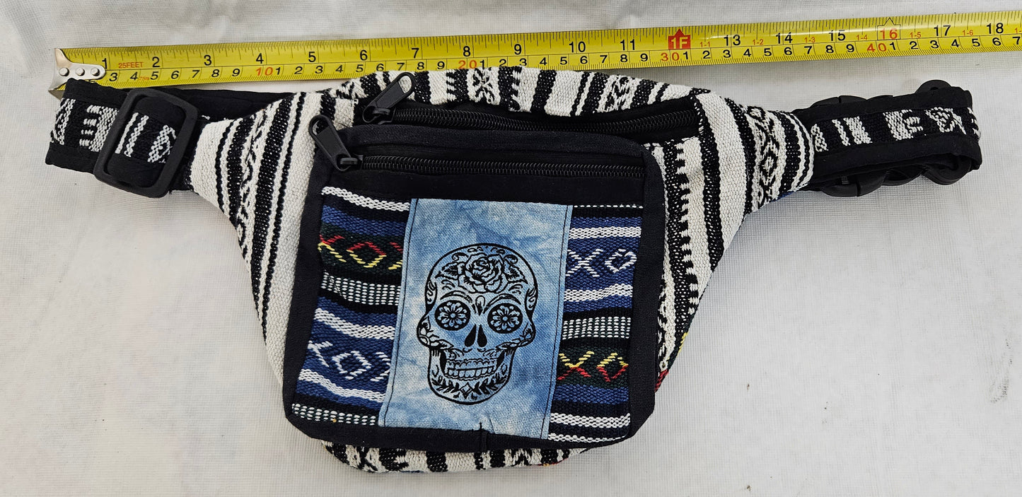 Cotton Himalayan Hemp Fanny Pack with Skull on Front