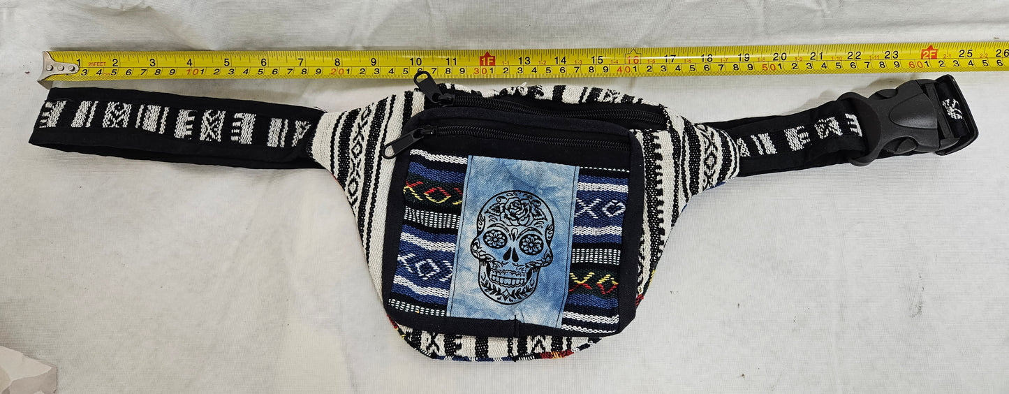 Cotton Himalayan Hemp Fanny Pack with Skull on Front