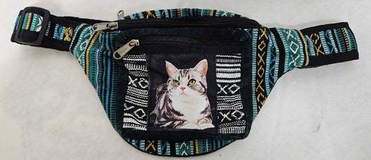 Cotton Himalayan Hemp Fanny Pack with a Cat on the Front