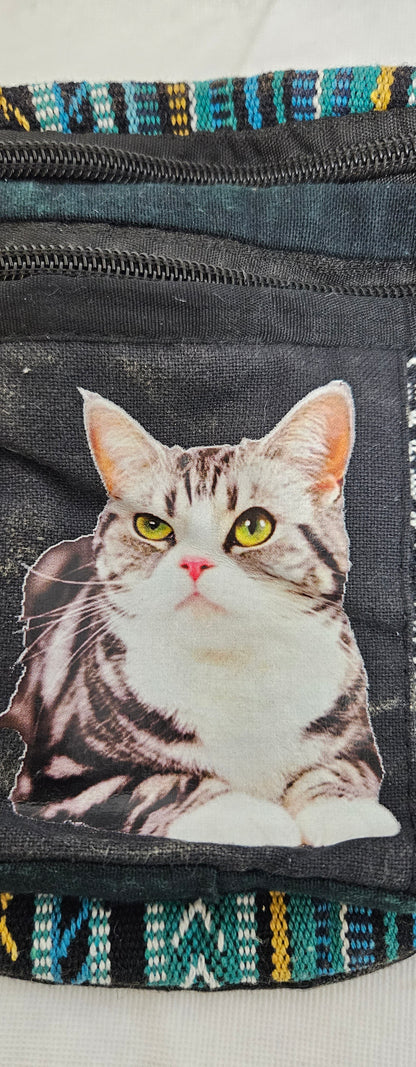 Cotton Himalayan Hemp Fanny Pack with a Cat on the Front