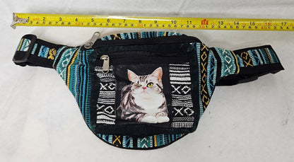 Cotton Himalayan Hemp Fanny Pack with a Cat on the Front