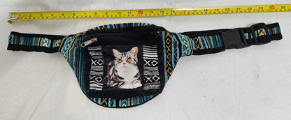 Cotton Himalayan Hemp Fanny Pack with a Cat on the Front