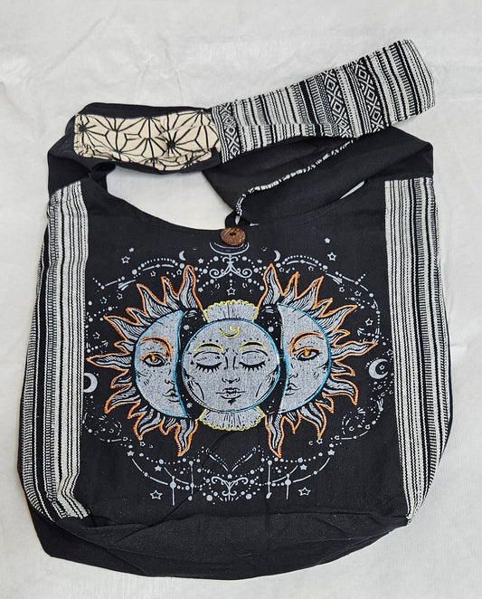 Large Cotton Ghary Triple Face Sun Moon Hobo Bag/Purse