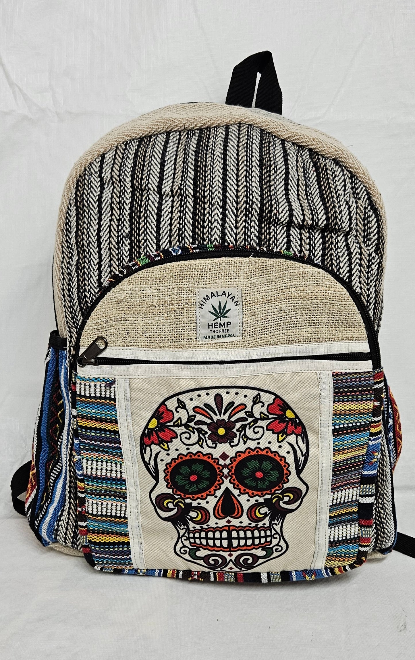 Large Himalayan Hemp Backpack with a Skull on the Front