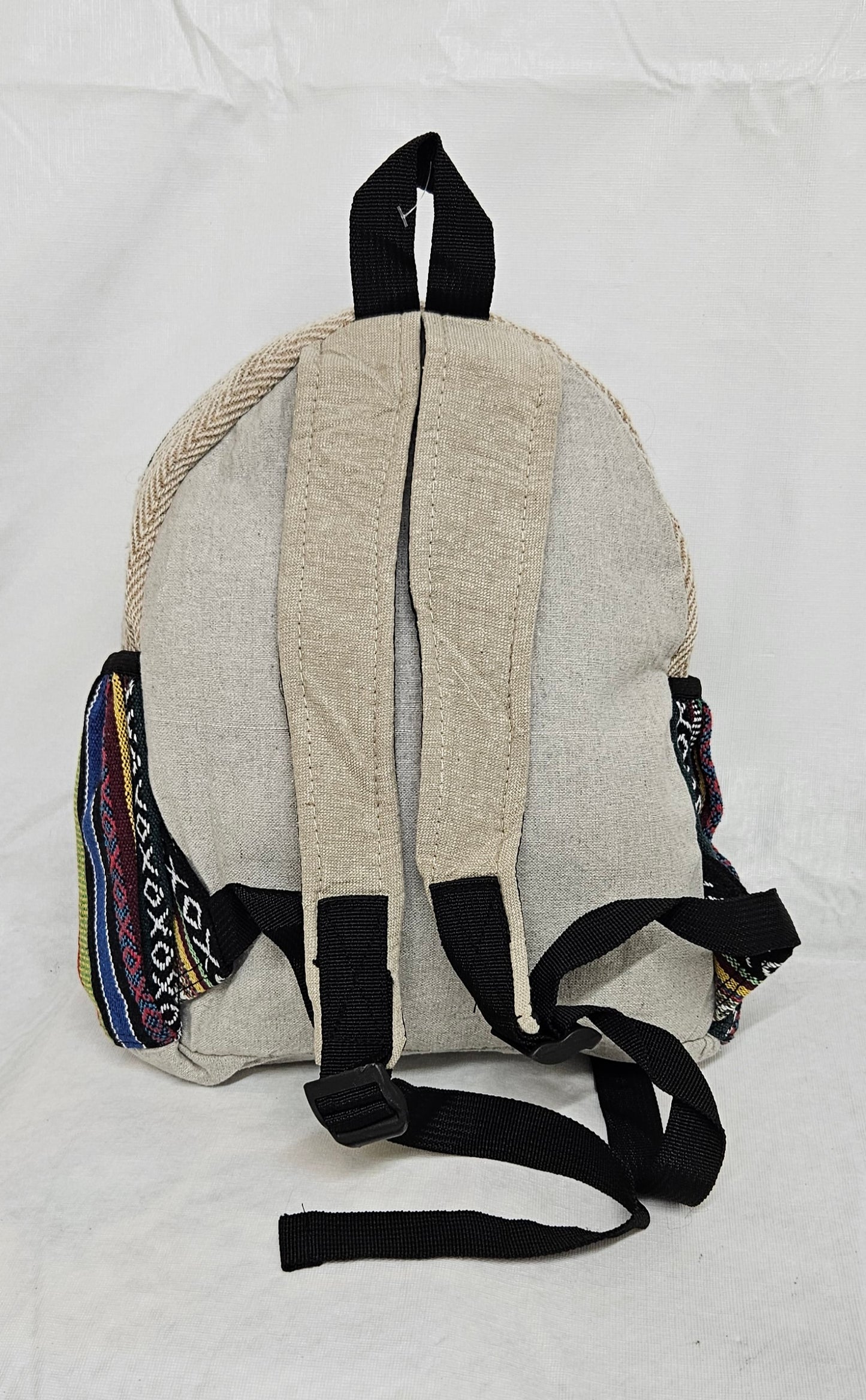 Medium Himalayan Hemp Backpack with Embroidered Mushrooms on Front