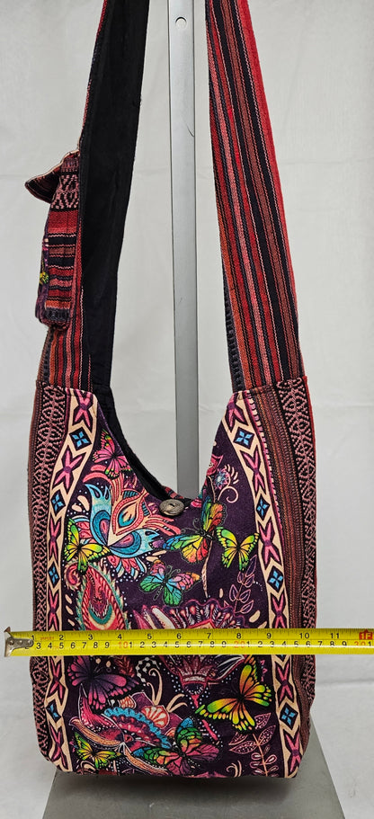 Large Flowers & Butterflys Crossbody Hobo Himalayan Hemp Bag Purse