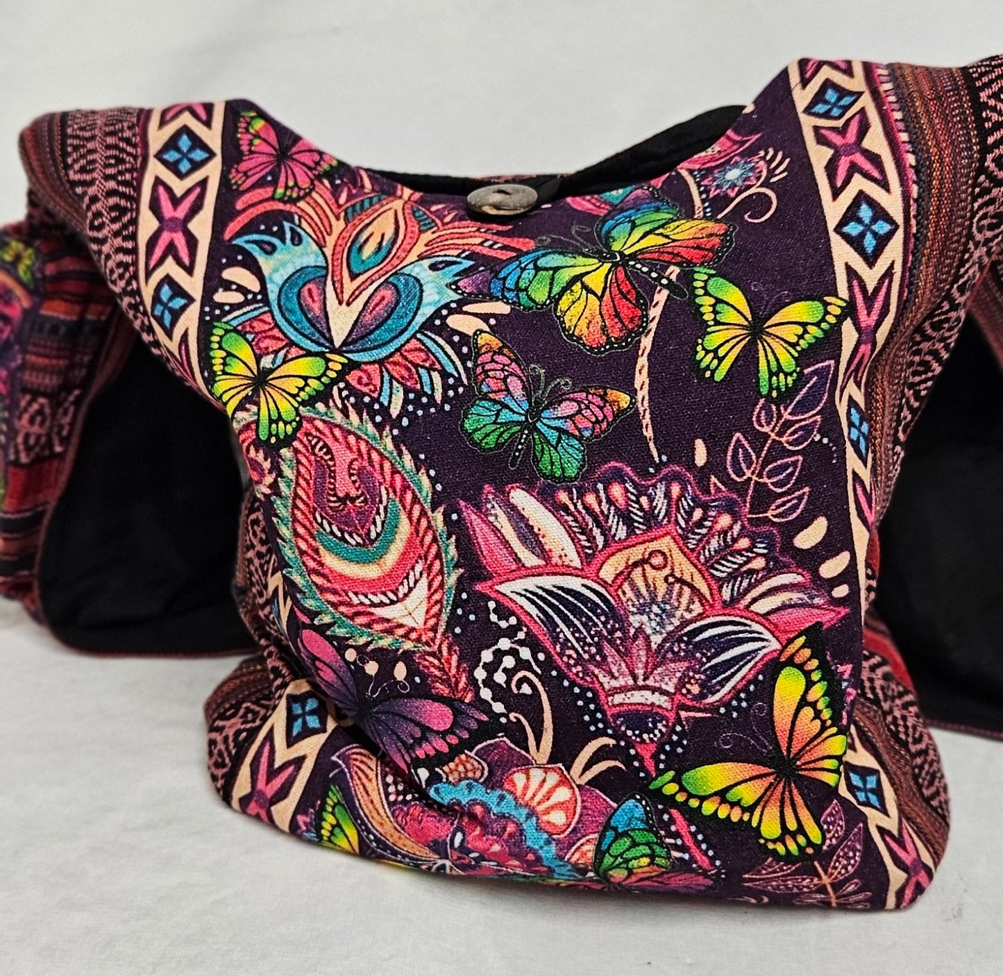 Large Flowers & Butterflys Crossbody Hobo Himalayan Hemp Bag Purse