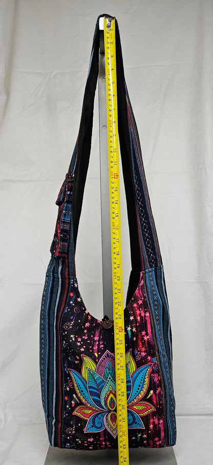 Large Cotton Multi Color Lotus Hobo Crossbody Bag