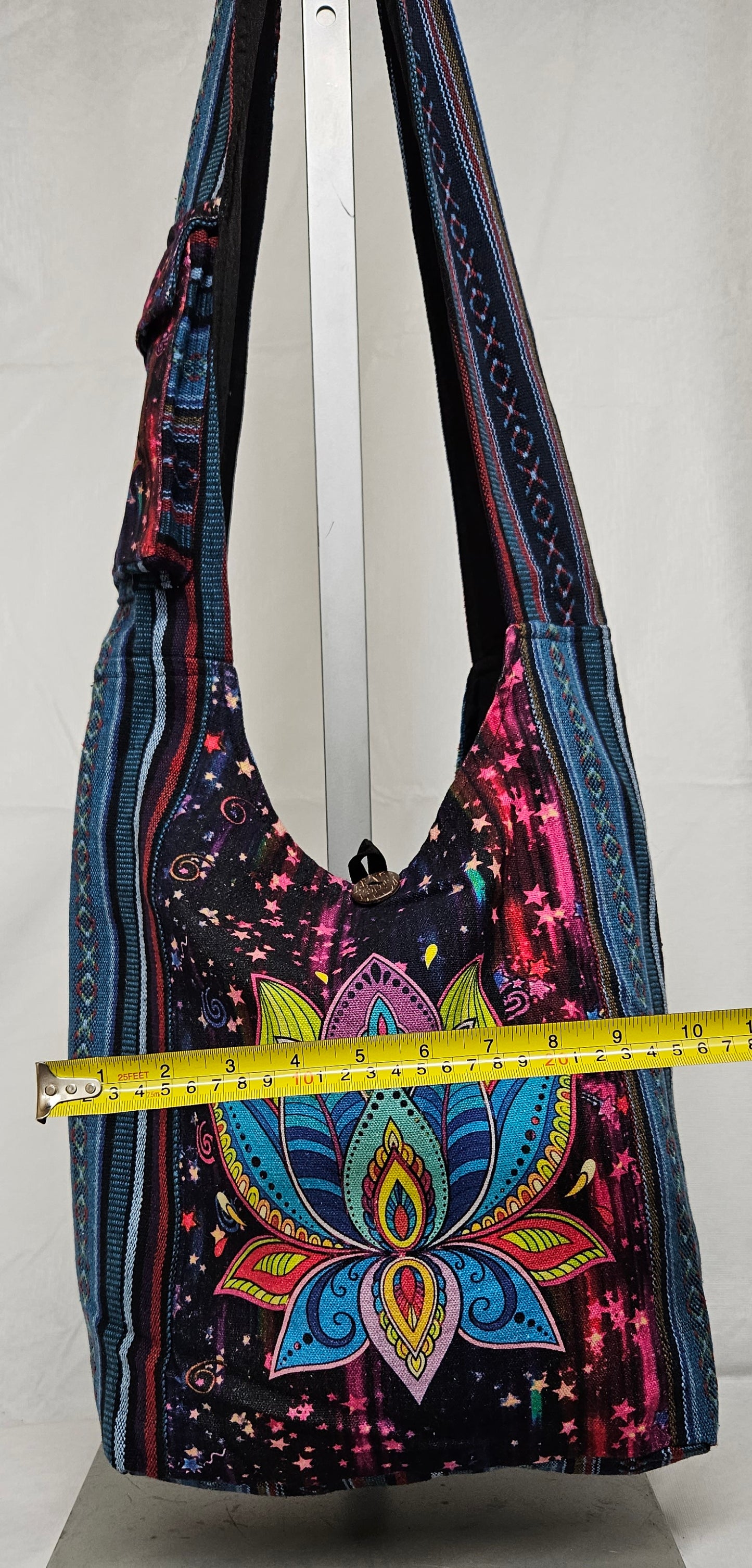 Large Cotton Multi Color Lotus Hobo Crossbody Bag