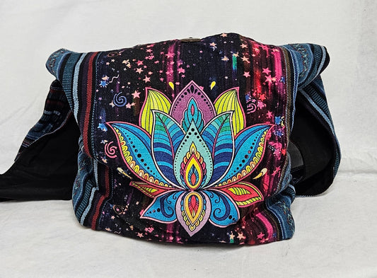 Large Cotton Multi Color Lotus Hobo Crossbody Bag