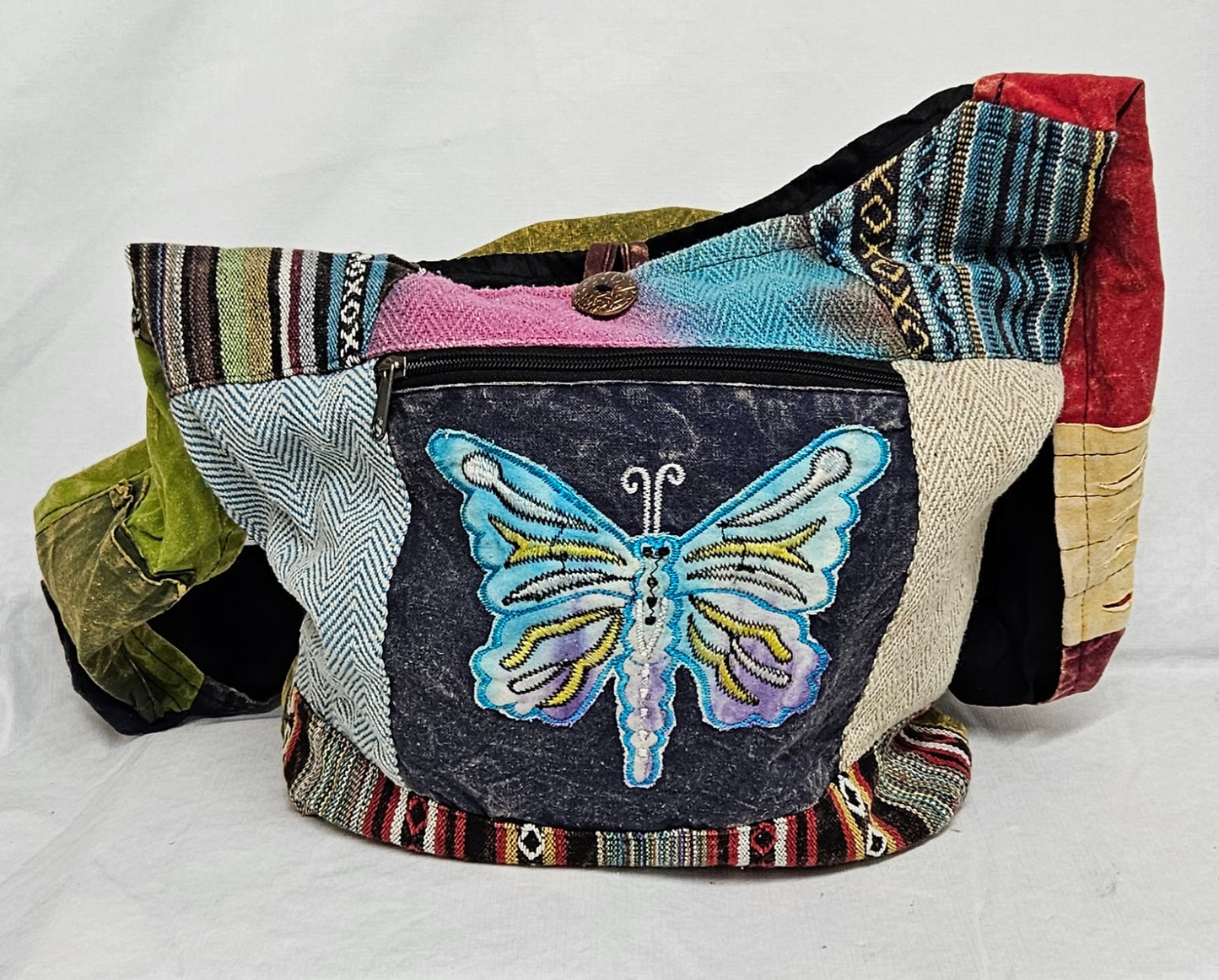 Large Cotton Tie-Dyed Butterfly Himalayan Hemp Hobo Crossbody Bag