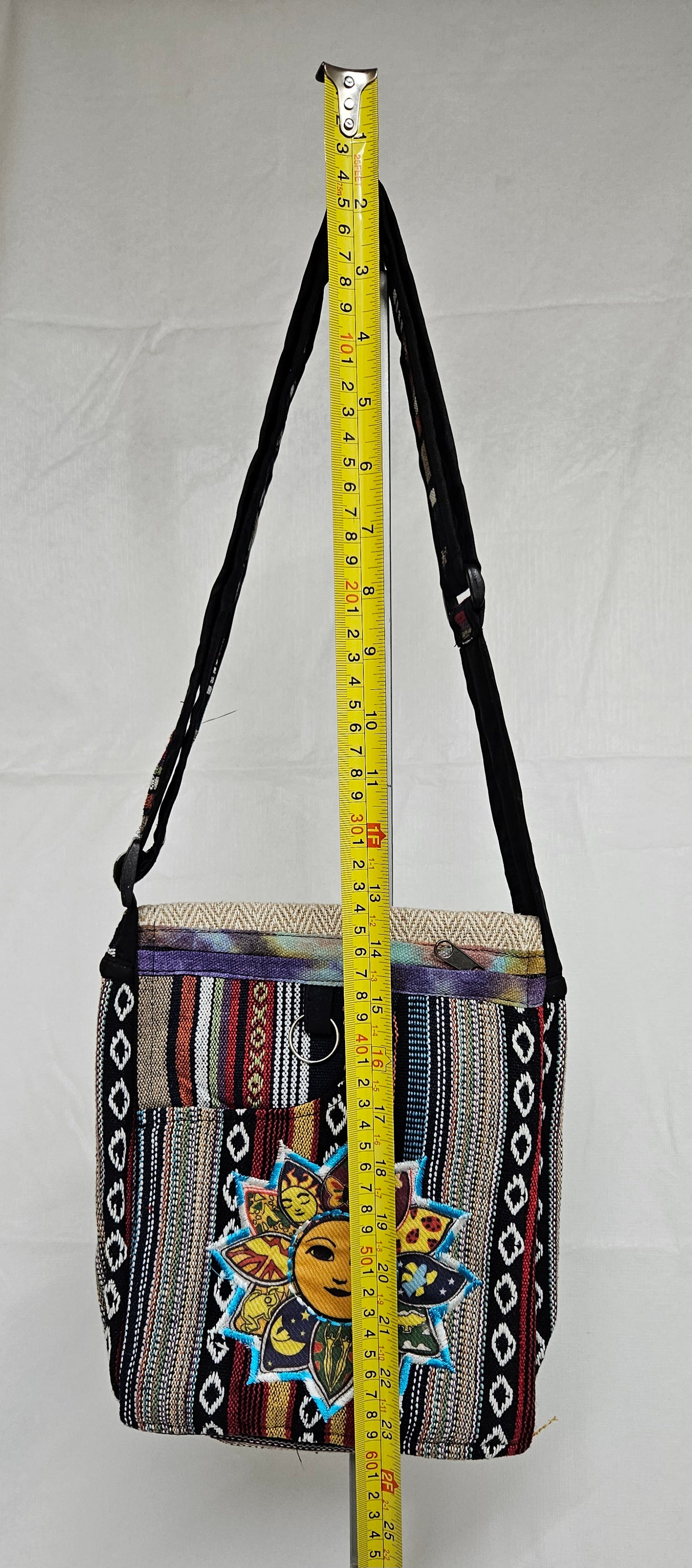 Cotton Purse with a Sun on the Front Flap/A Hemp Bag with an Adjustable Strap