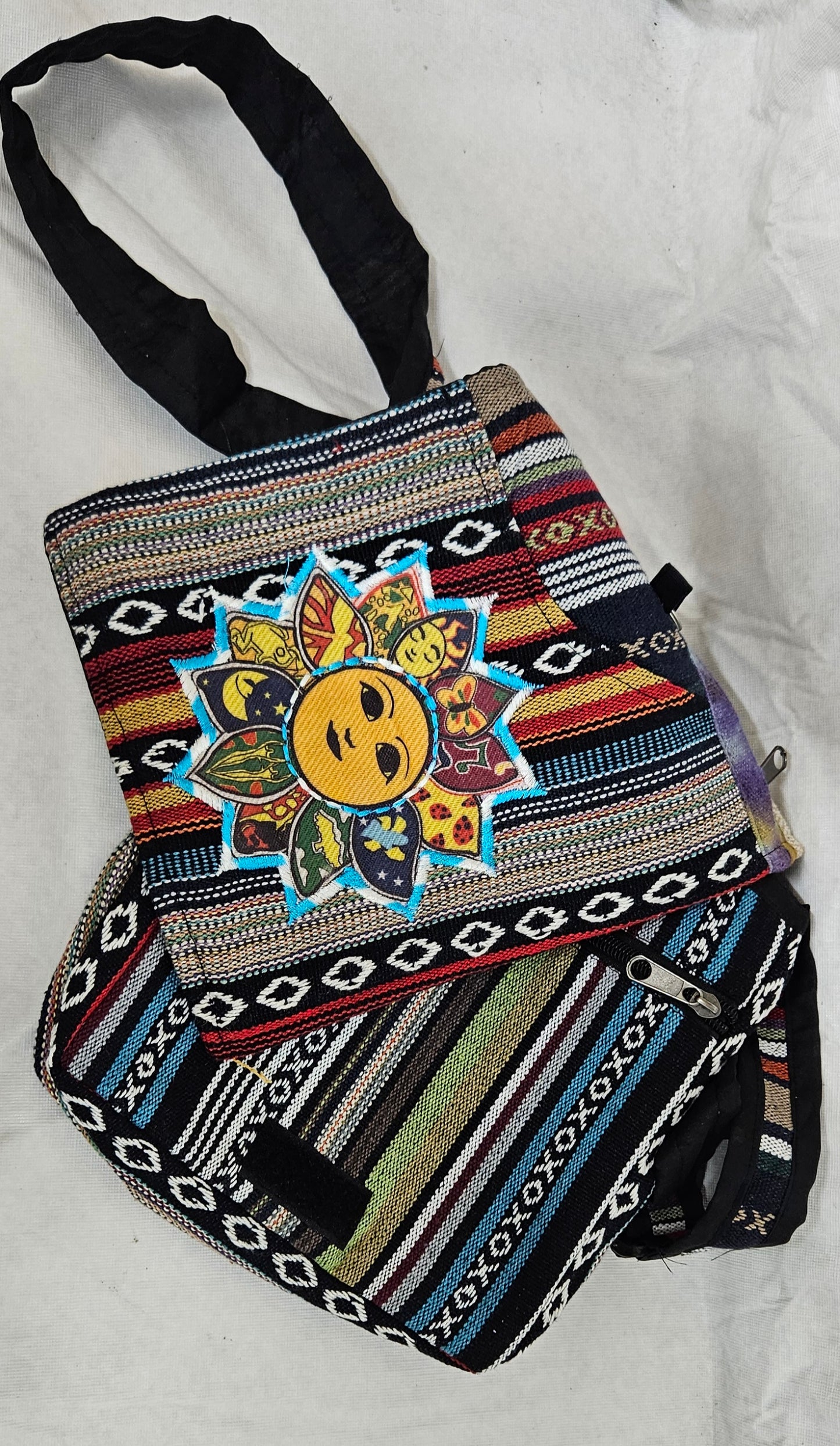 Cotton Purse with a Sun on the Front Flap/A Hemp Bag with an Adjustable Strap